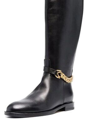 Women's Winter Round Toe with Gold Chain Wide Calf Knee High Comfortable Chunky